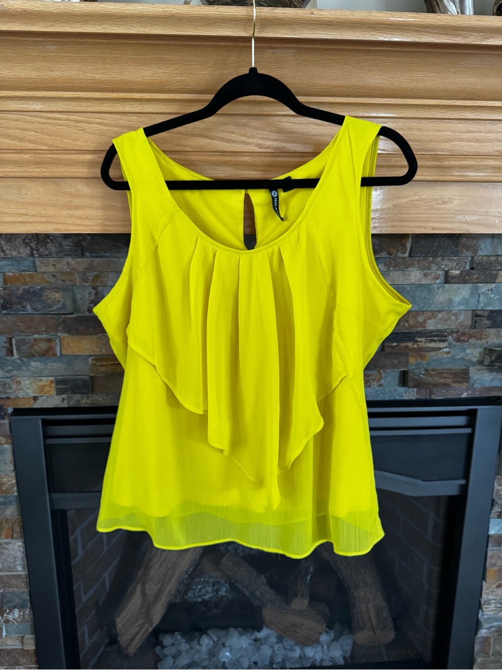 Sleeveless Ruffle Front Blouse in Bright Yellow